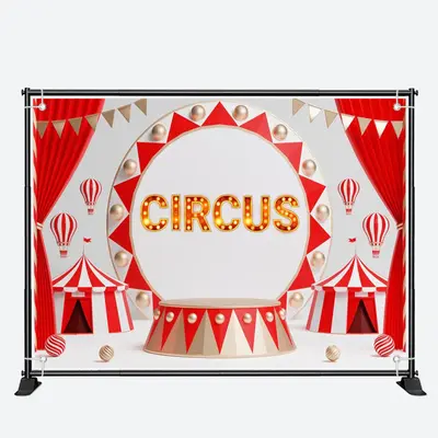 Red Curtain Circus Light Sign Birthday Backdrop - Aperturee