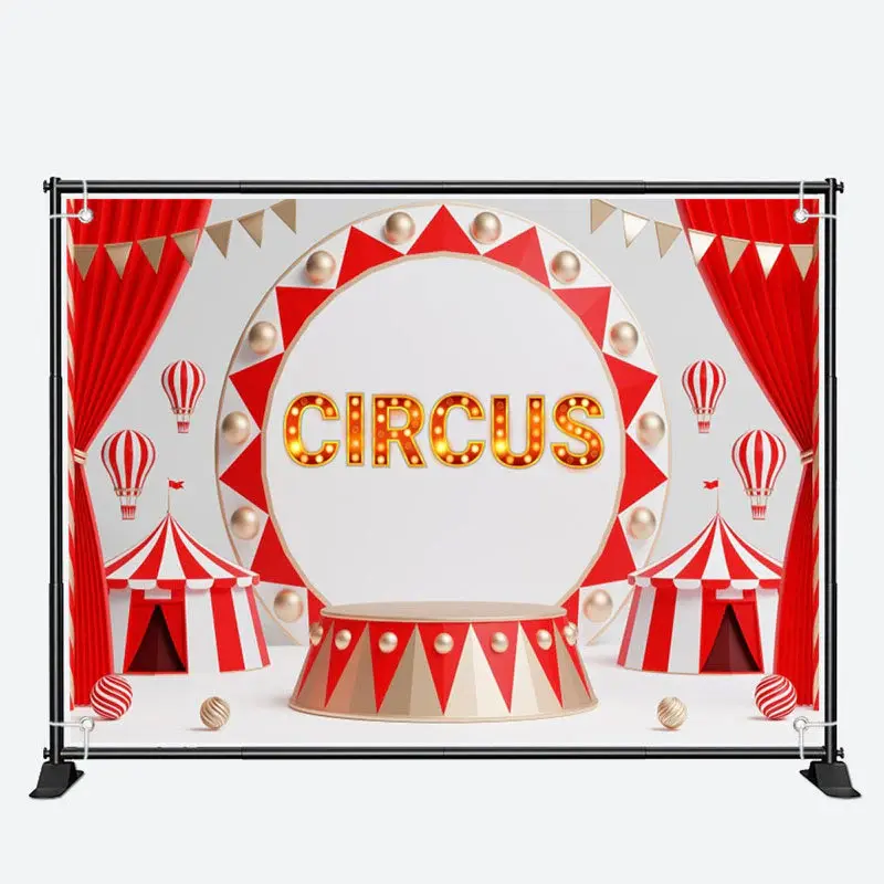 Red Curtain Circus Light Sign Birthday Backdrop - Aperturee