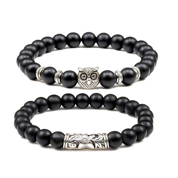 2Pcs Couple Alloy Star Owl & Synthetic Turquoise Stretch Bracelets Sets