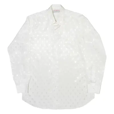 ANS FASHIONS Mens Shirt White Geometric Long Sleeve M