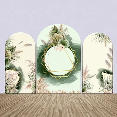 Boho Green Golden Lines Birthday Arch Backdrop Kit - Aperturee