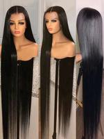 HAIRHOBBY 40 inchs 13×6 Full lace frontal Human Hair Wig Straight 180% density natural black Brazilian raw hair wig