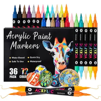 Acrylic Paint Marker Pen Set, 12/24/36pcs/set Double-ended Colored Marker Pen, Art Marker Pen Set for Drawing, Painting, Colo...