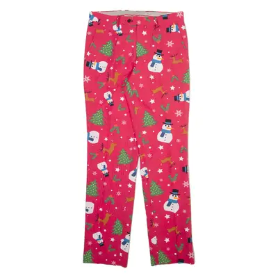 Christmas Mens Trousers Pink Regular Straight W32 L33