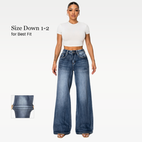 【Plus Size】Women Super Stretchy High Rise Wide Leg Jeans Minimalist Comfort Denim Pants Tummy Control BBL Regular Size