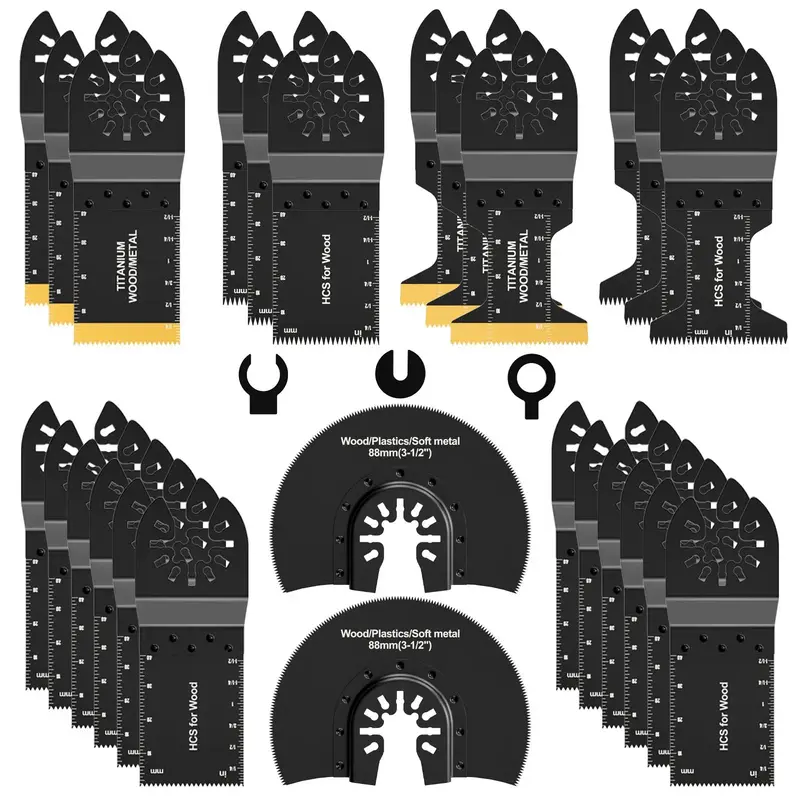 Oscillating Saw Blades for Cutting, 29pcs/set Heavy Duty Titanium Multitool Blades for Wood Plastics Metal, Oscillating Tool ...