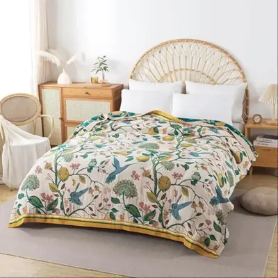 Floral Printed Soft Fleece Bed Blanket, 1 Count Boho Style Soft Throw Blanket, Plush Blankets, Warm Nap Blanket for Home & Of...