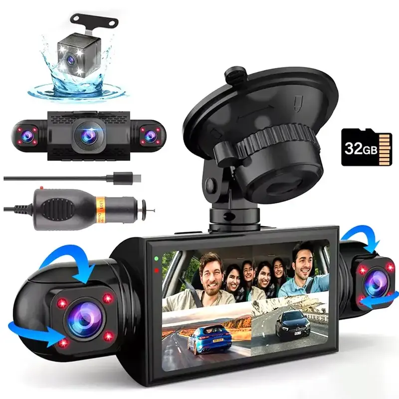 4-Channel Dash Cam, Car Camera Dashcam, Front & Rear Inside Left Right Dash Camera for Cars, Night Vision 24/7 Recording Park...