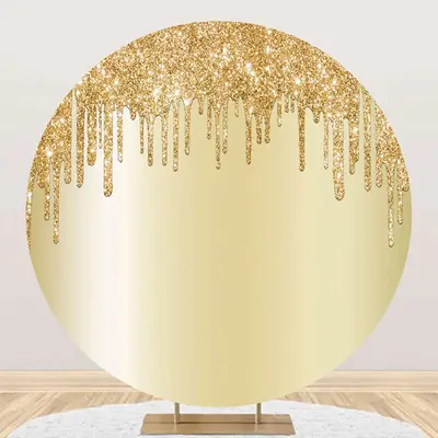 Light Gold Solid Color Glitters Round Party Backdrop
