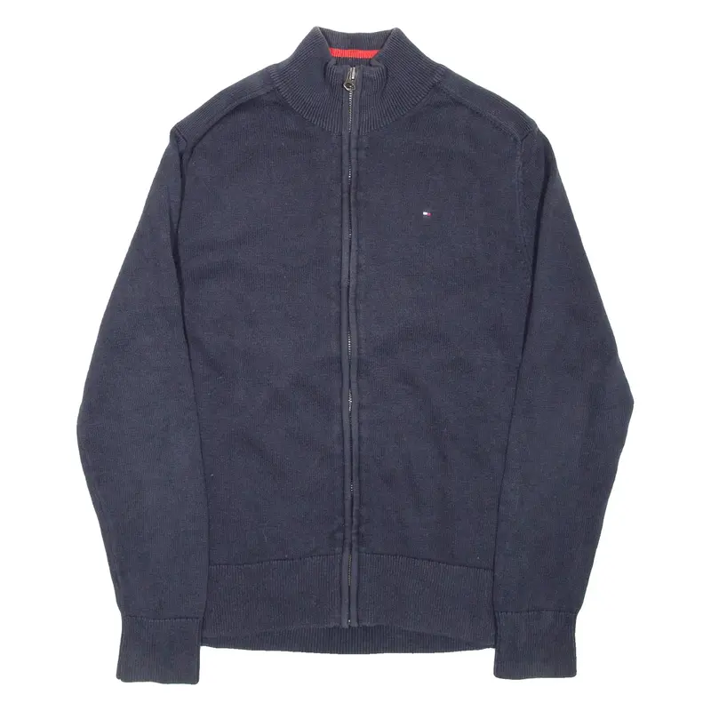 TOMMY HILFIGER Boys Jumper Blue High Neck Tight Knit L