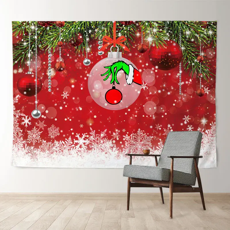 Aperturee Red Theme Green Hand Balls Snow Christmas Backdrop