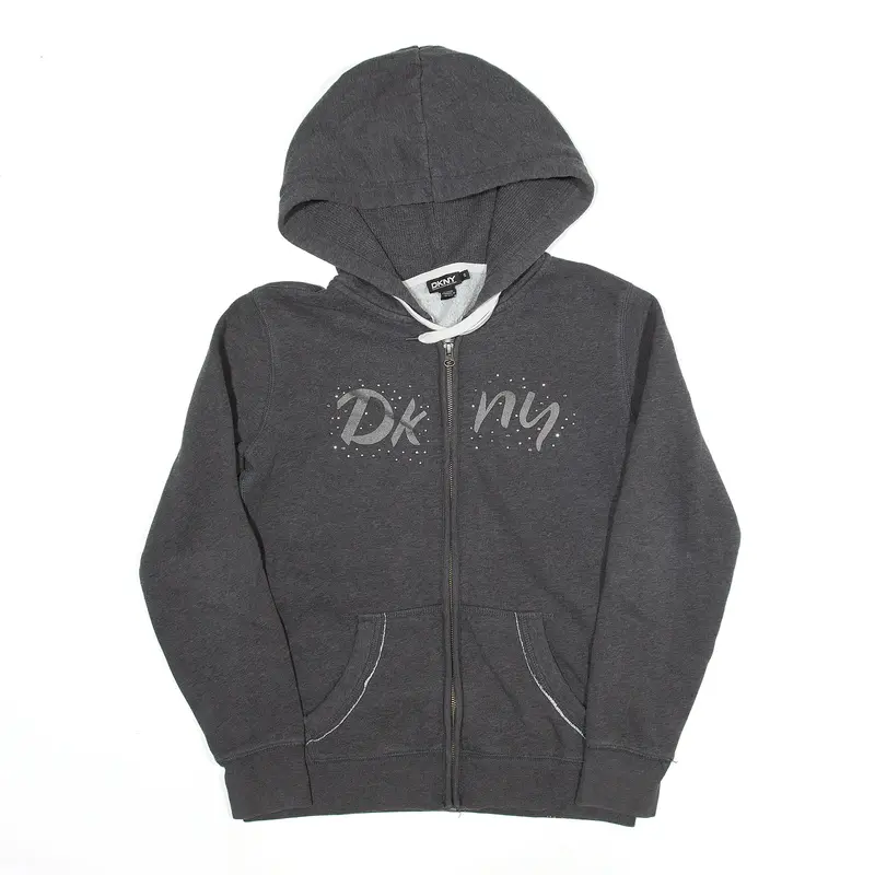 DKNY Rhinestone Detail Hoodie Grey Full Zip Womens S