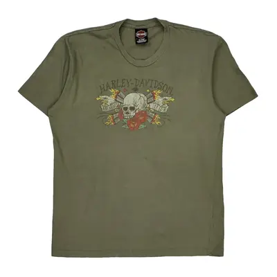 Olympia Washington Harley Davidson Graphic T-Shirt - XL Green Cotton