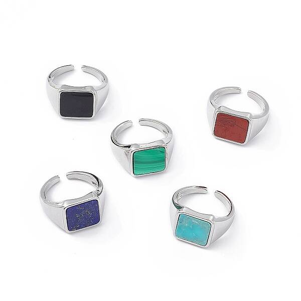 Natural Genstone Square Open Cuff Ring