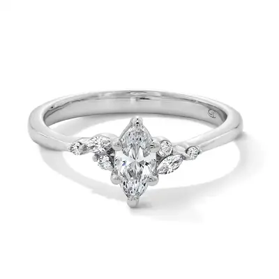14K White Gold 0.75 to 3.25 CT. T.W Marquise Shaped Lab Created Diamond Engagement Ring D VVS1 Clarity 3EX IGI Certified