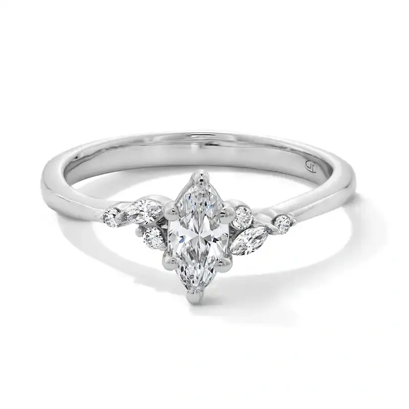 14K White Gold 0.75 to 3.25 CT. T.W Marquise Shaped Lab Created Diamond Engagement Ring D VVS1 Clarity 3EX IGI Certified