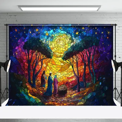 Starry Stained Glass Nativity Christmas Backdrop - Aperturee