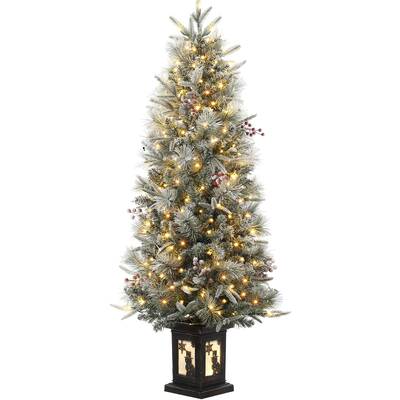 Garvee 4.5ft Pre-Lit Snow Flocked Christmas Tree with 200 LED Lights, Artificial Potted Xmas Tree with 8 Lighting Modes, Faux...