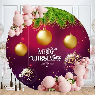 Gold Glitter Round Purple Christmas Backdrop - Aperturee