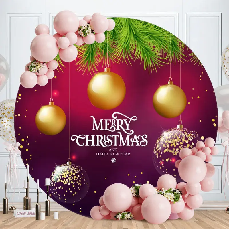 Gold Glitter Round Purple Christmas Backdrop - Aperturee