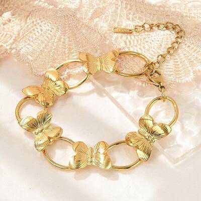 304 Stainless Steel Butterfly & Oval Link Bracelets for Women