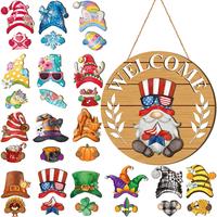 4th of July Interchangeable Gnome Welcome Sign for Door Decorations Wooden Gnome Set with Magnet Detachable Hats and Hands Cu...