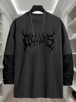 Men's Gothic Letter Print Round Neck Long Sleeve Tee, Casual Fashion Loose Crew Neck T-shirt for Daily Holiday Outdoor Wear, ...