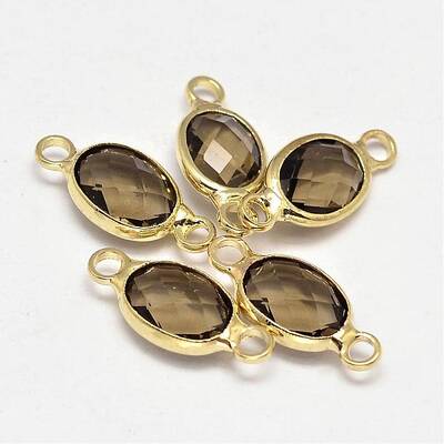 Oval Faceted Golden Brass Glass Links connectors