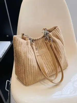 Women's Solid Textured Tote Bag, Matching Large Capacity Casual Shoulder Bag for Daily Used, Female Classic Trendy Bag for Co...