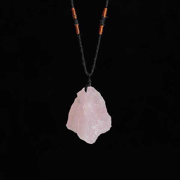Natural Raw Rose Quartz Nugget Pendant Necklaces