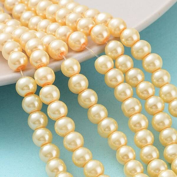 Baking Painted Pearlized Glass Pearl Round Bead Strands