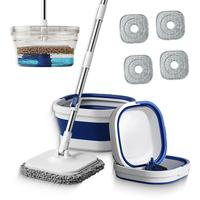 360° Square Spin Mop & Collapsible Bucket – Space-Saving Self-Wring Microfiber Mop with Adjustable Stainless-Steel Handle ...