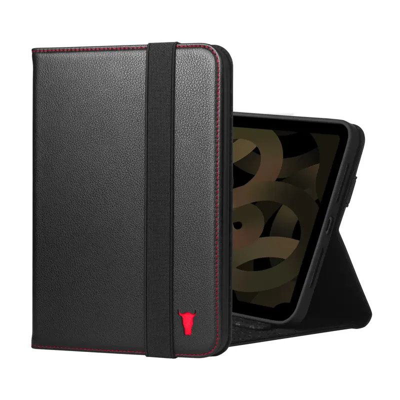 Apple iPad Mini 7 Leather Case (A17 Pro 7th Generation) - Black with Red Detail