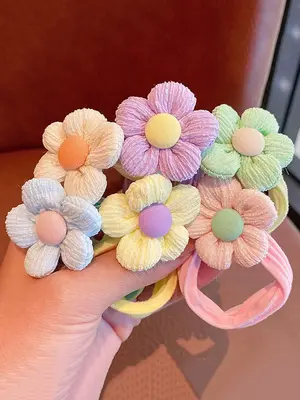 6pcs Women's Cute Colorful Flower Design Hair Ties, Casual Trendy Elastic Hair Ties, Fashionable Hair Accessories for Daily U...