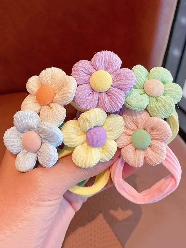 6pcs Women's Cute Colorful Flower Design Hair Ties, Casual Trendy Elastic Hair Ties, Fashionable Hair Accessories for Daily U...