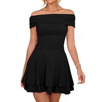 Kaximil Women's Off Shoulder Mini Dress Ruffle Hem Ruched Corset Short Cocktail Party Dresses Formal Womenswear Wedding Guest...