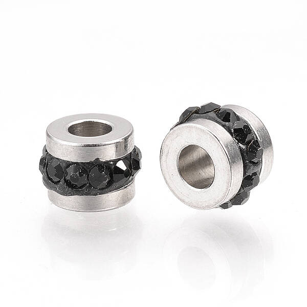 201 Stainless Steel Polymer Clay Rhinestone Inlaid Beads