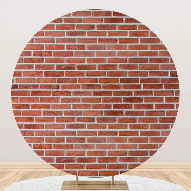 Vintage Brown Brick Wall Round Birthday Backdrop - Aperturee