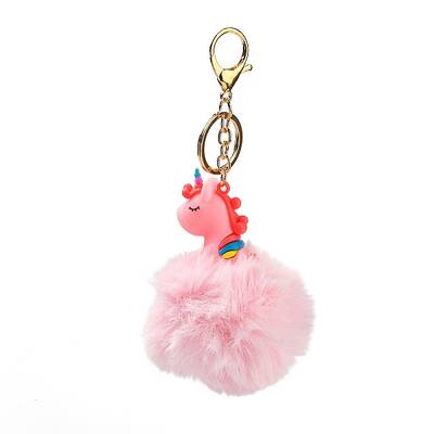 Cute Unicorn PVC & Imitate Rex Rabbit Fur Ball Keychain