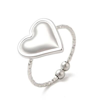 Non-Tarnish 304 Stainless Steel Heart Open Cuff Ring for Women