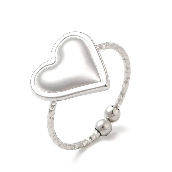 Non-Tarnish 304 Stainless Steel Heart Open Cuff Ring for Women