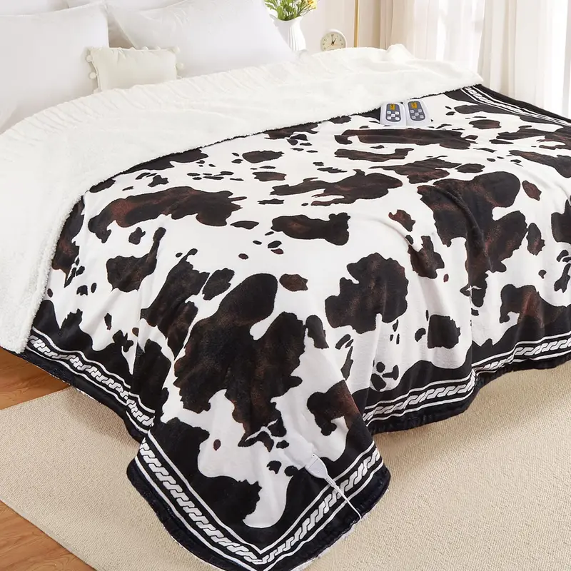 Garvee Heated Electric Blanket King Size with LCD Dual Controller, Cow Print Heating Blankets, 10 Heat Levels & 1-12H Time Se...