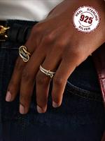 14k Gold Plated Interlocked Stackable Rings for Women, Statement Multi Ring Mixed Metals Stack, Cubic Zirconia Two-toned Stac...