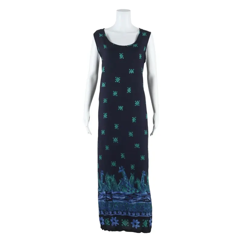 CALIFORNIA KRUSH Womens Shift Dress Blue Crazy Pattern Sleeveless Long M