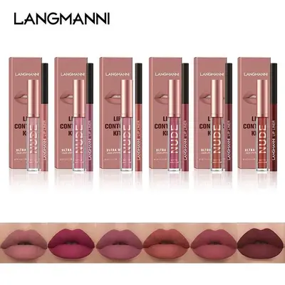 Long-lasting Lip Gloss & Lip Liner Makeup Set, 2 Counts Waterproof Liquid Lipstick, Moisturizing Lip Kit for Girls & Women, C...