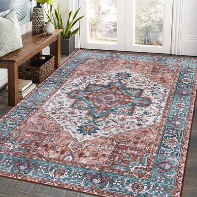 Garvee 5x7 Area Rug for Living Room Vintage Washable Rug Soft Medallion Floral Rug Indoor Non Slip Throw Carpet for Living Ro...