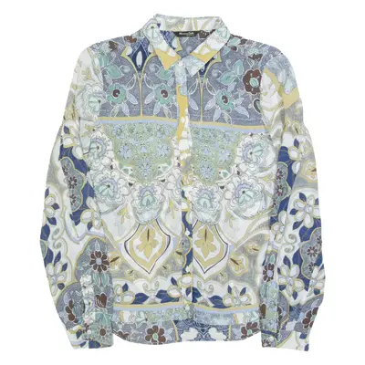 MASSIMO DUTTI Womens Printed Shirt Cream Collared Silk Crazy Pattern S