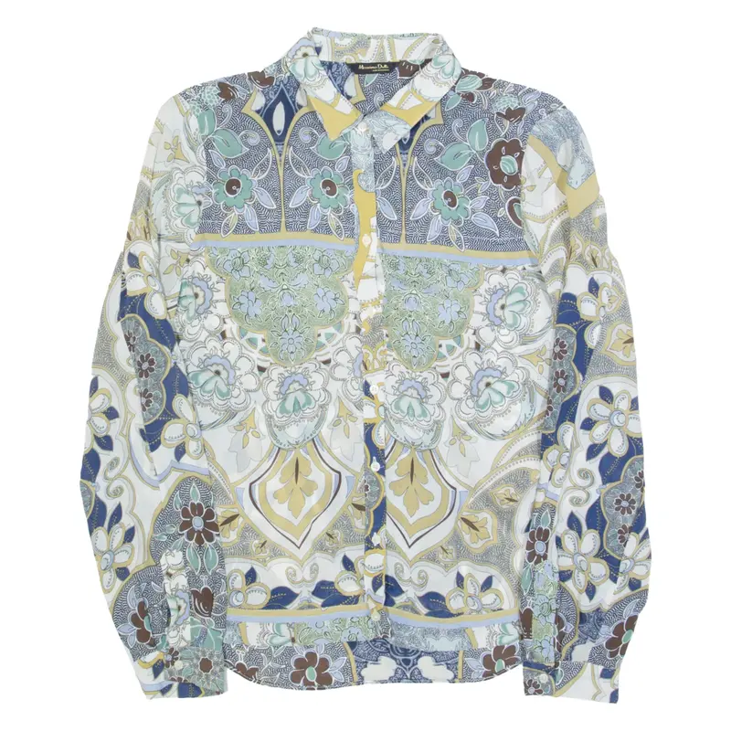 MASSIMO DUTTI Womens Printed Shirt Cream Collared Silk Crazy Pattern S