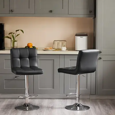 [DEAL] Set of 2 PU Leather Adjustable Swivel Barstools with Back and Armless Design - Hydraulic Kitchen Counter Height Bar St...