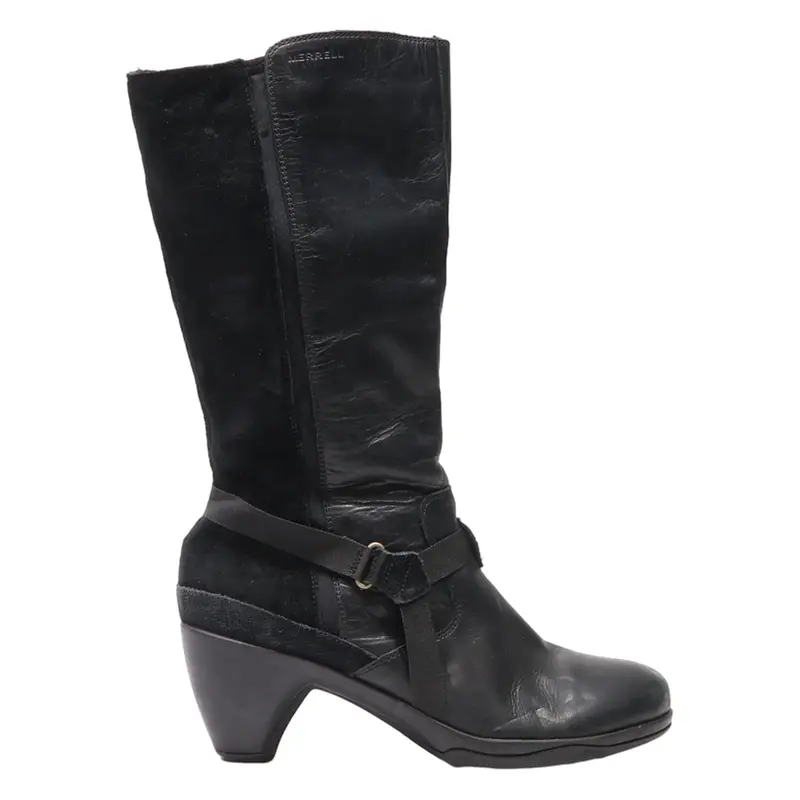 MERRELL High Boot Block Heels Black Leather Womens UK 7